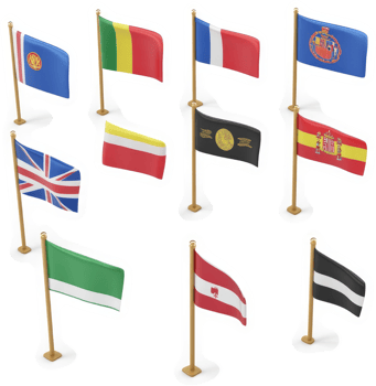 National flags of various countries displayed on flagpoles. png