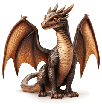 Adorable bronze-scaled dragon figurine, posed in profile. png