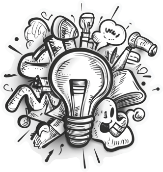 Creative ideas burst forth from a central lightbulb. png