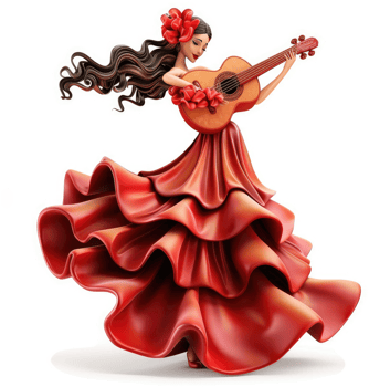 A captivating flamenco dancer serenades with a guitar. png