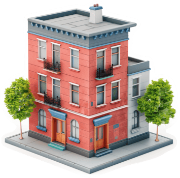 Urban residential building, depicted in 3D. png