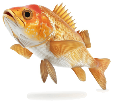Vibrant orange and white fish leaping in the air. png