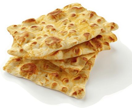 Golden-brown flatbreads stacked high, showcasing a delicious array. png