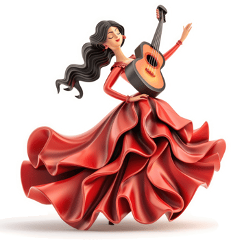 Animated flamenco dancer with guitar. png