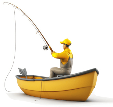 Fishing enthusiast sits in a yellow boat, angling. png