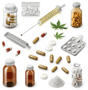 Collection of various pharmaceutical products and medical supplies. png