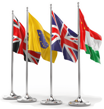 Flags of the uk, eu, and other countries, displayed on flagpoles. png
