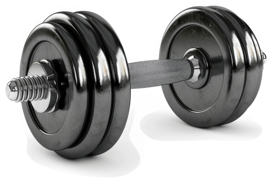 Heavy dumbbell with metallic finish. png