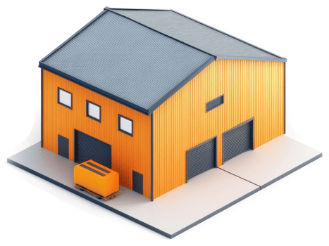 A two-story industrial warehouse with orange exterior. png