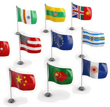 Display of national flags from various countries. png