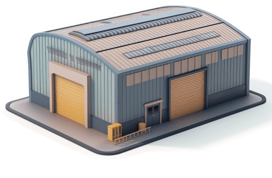 Modern industrial building with various features. png