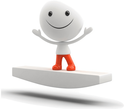 Joyful character stands atop a floating platform. png