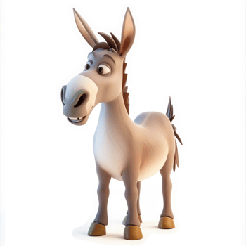 Smiling cartoon donkey stands poised against a white background. png