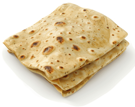 Stack of golden brown, flatbread style, Indian roti. png