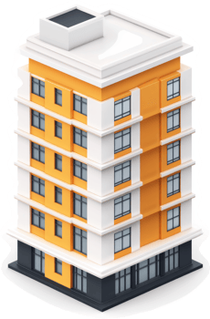 Modern apartment building design with vibrant colors. png