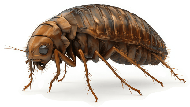 Close-up image of a brown, segmented insect. png