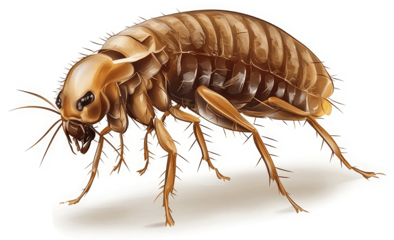 Detailed illustration of a common, segmented flea. png
