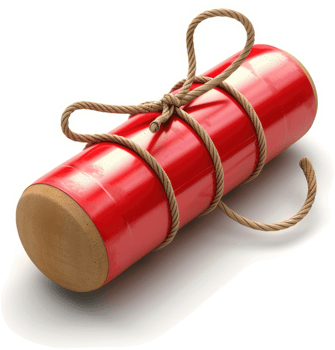 Tied cylindrical package of a vibrant red color. png