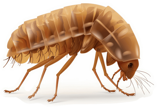Detailed illustration of a segmented, light brown springtail. png