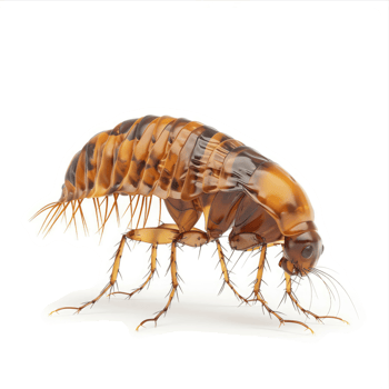Close-up of a flea, showcasing its segmented body. png