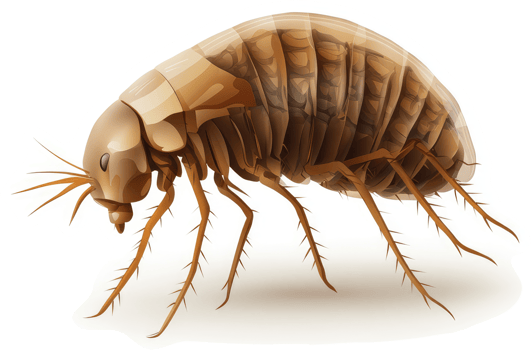 Detailed illustration of a light brown flea. png
