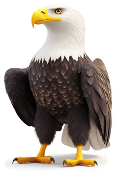 Majestic bald eagle portrait against a stark white background. png