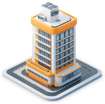 Modern office building, rendered in isometric style. png
