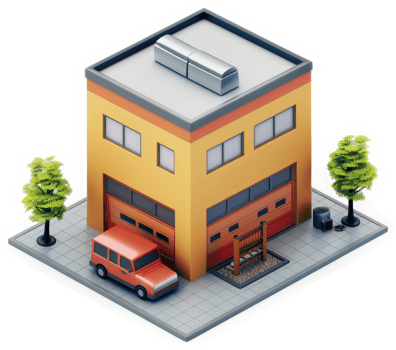 Isometric illustration of a small commercial building. png