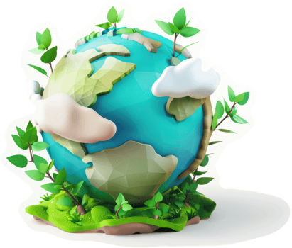 Globally-embraced, vibrant, stylized earth with vegetation. png