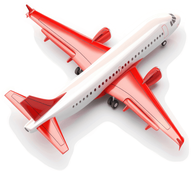 Red and white passenger jet in flight. png