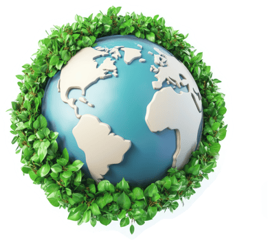Earth surrounded by greenery, a symbol of environmentalism. png