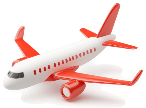 Cartoonish red and white jetliner illustration. png