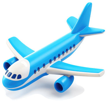Vibrant blue airplane toy, a simplistic illustration. png