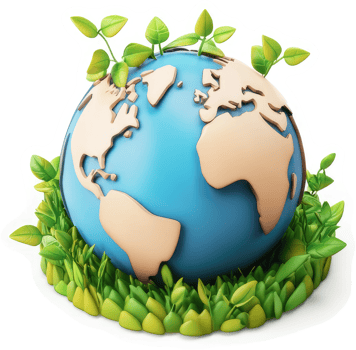 Earthy globe surrounded by vibrant greenery. png