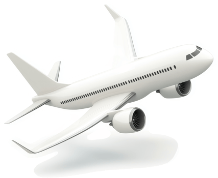 White commercial jet in flight. png