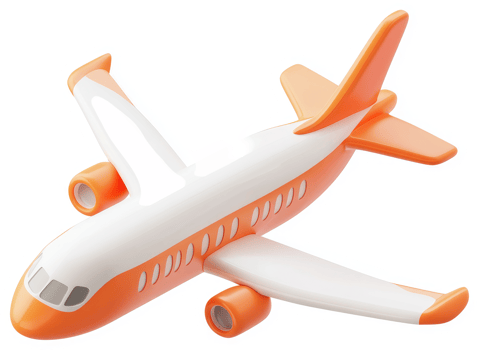 Vivid orange and white toy airplane illustration. png