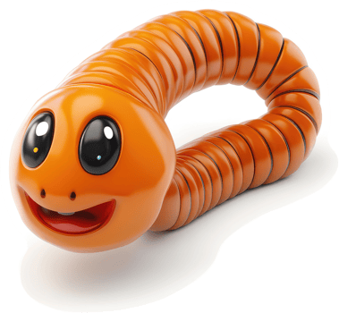 Cheerful orange worm with cartoon features. png