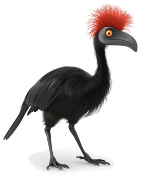 Cartoon depiction of a black bird with vibrant red crest. png