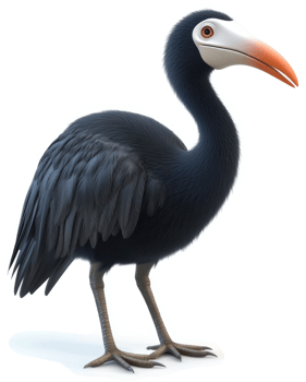 A vibrant illustration of a black bird with a long beak. png