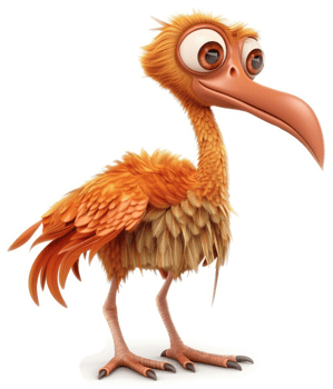 Cheerful orange bird character, showcasing cartoonish design. png