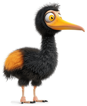 Cartoon kiwi bird with vibrant orange accents. png