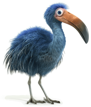 Playful, cartoonish blue bird with a long beak. png