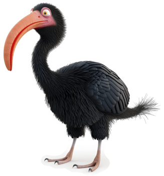 Cartoonish black bird with a long beak. png