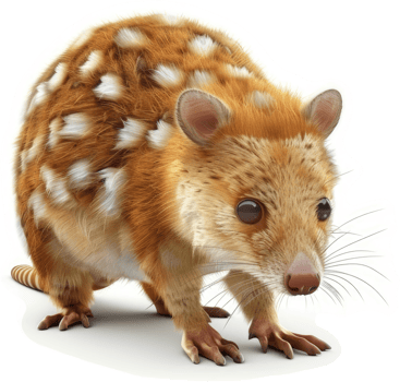 A close-up view of a fluffy, spotted marsupial. png
