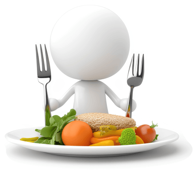 Healthy meal depicted by a cartoon character. png