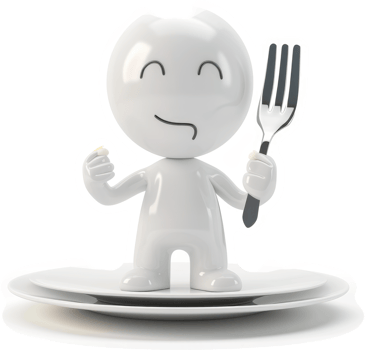 A cartoon character eagerly holds a fork, ready to eat. png