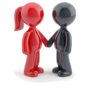 Two stylized figures shaking hands, signifying cooperation. png