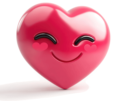 A cheerful, glossy heart emoticon expresses affection. png