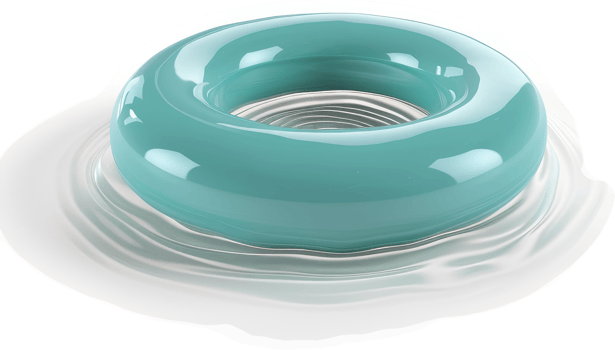 Teal swimming ring floating on rippling water. png