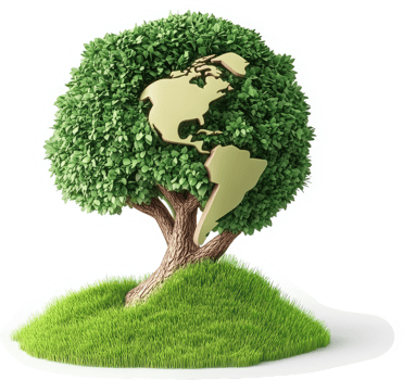 Environmental sustainability represented by a globe within a lush tree. png